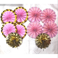 10pcs 8inches paper fans( pink & gold)