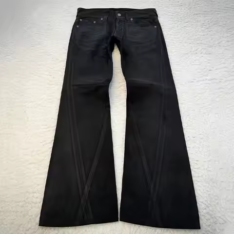 Y2K Tribe Embroidered Horn Jeans Vintage Tornado Mart X-ray Waxed Baggy Wide Leg Pants Gothic High S