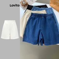 Lovito Casual Denim Shorts Plain Lace Up Denim Shorts for Women LNE17228 (Multi-color)