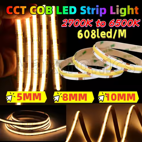 608LED/M CCT COB LED Strip Light 12/24V DC 5M/roll 2700K to 6500K Linear RA90 5/8/10mm PCB Width Dim
