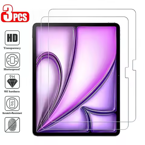 3Pcs Glass Screen Film Full Clear For iPad Pro 12.9 2022 2021 2020 2018 2017 2015 High Transparency 