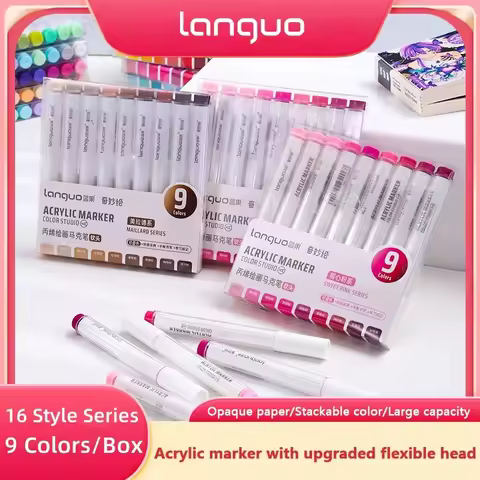 Languo Acrylic Marker Pen Soft Head for Artist Rock Painting Glass Ceramic Fabric Diy Crafts Student