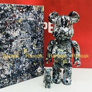 Medicom Bearbrick 2018 Jackson Pollock Black version 400% + 100% Be@rbrick set 塗鴉