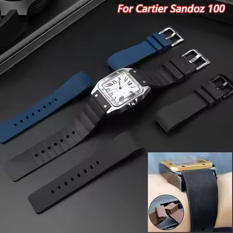 Soft rubber watch strap For Cartier Sandoz Santos 100 Silicone Men Women Watchband 20mm 23mm Stainle