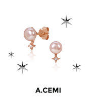 A.CEMI Lumine Star Pearl Earring ต่างหูไข่มุกแท้ เงินแท้ชุบทอง 18k