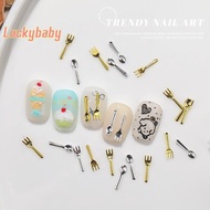 [LuckybabyS] 50Pcs Mixed Ins Niche Tableware Series Spoon Fork Nail 3D Metal Nail Mold Nail Decorati
