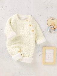 SHEIN 嬰幼兒男寶寶線織連身衣,帶有溫暖的羊毛內襯