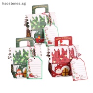 Hao 5Pcs 2024 Merry Christmas Gift Bags House Shape Kraft Paper Candy Cookie Packaging Boxes Christmas Tree Pendant Party Decor SG