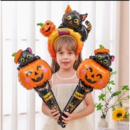 Halloween Theme inflatable Pumpkin and Black Cat Headband & Pumpkin Spirit Wands x 5 set of 2