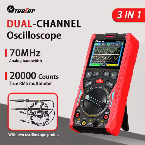 TOOLTOP ET853C 3 IN 1 2CH Oscilloscope 200Msp 70MHz AC/DC Digital Multimeter Signal Generator For Au