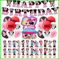 B4 Minnie theme kids birthday party decorations banner cake topper balloons set supplies 4B