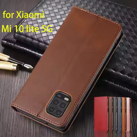 Magnetic Attraction Cover Leather Case for Xiaomi Mi 10 lite 5G / Mi 10 Youth 5G Holster Wallet Flip