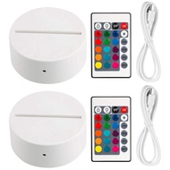 2 Pack 3D Night LED Light Lamp Base + Remote Control + USB Cable, 16 Colors Light Show Display Stand