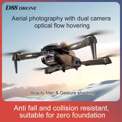 D88 HD dual-camera aerial drone, one-key takeoff/landing, 360° flips, speed control, foldable design