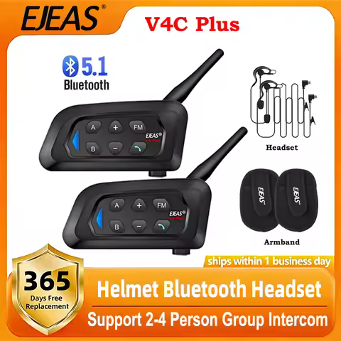 EJEAS V4C Plus Football Referee Bluetooth Headset Support 2-4 Person Group Intercom Headphone Confer