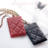 【CW】Sheepskin Female Access Card Holder Luxury Genuine Leather Chain Neck Women Card Sleeve Bag Quilted Lady Crossbody Badge Holder