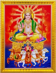 Lord Surya Dev With 7 Lucky Horses Vastu Poster Puja Room Temple Wall Hanging Gift Home Decor