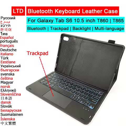 Bluetooth Keyboard Case For Samsung Galaxy Tab S6 10.5 T860 T865 Tablet Case Russian Arabic Hebrew F