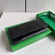 Bv Braided Cowhide Large Grid Diamond Half Fold Long Wallet Men Women Wallet Genuine Leather Long Wa