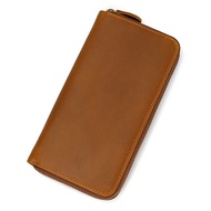 Crazy Horse Leather Long Wallet Retro Embossed-Zipper Wallet With Multi-Card Mobile Coin Wallet On