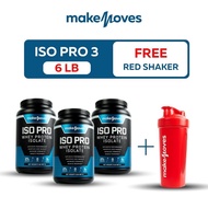 MakeMoves Whey ISO Pro สูตรลีน กล้ามชัด  (รสช็อคโกแล็ต)  สีน้ำเงิน   3กระปุก แถม แก้วดำ