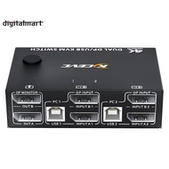 8K Dual Monitor KVM Switch,Displayport 1.4 KVM Switch 2 Monitors 2 Computers 8K 30Hz 4K 144Hz with 4