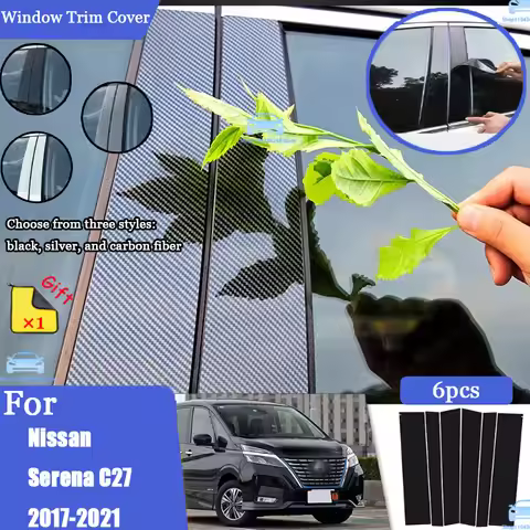 Glossy Black Silver Carbon Pillar Post For Nissan Serena C27 2017-2021 Door Window Column BC Trim St