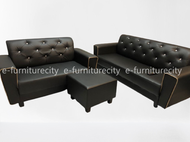 FREE STOOL Black PVC Sofa 2 Seater + 3 Seater + 1 Stool