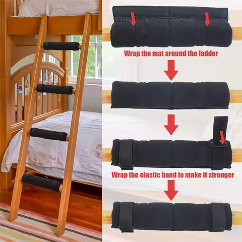 A03F-4 Pcs Bunk Bed Ladder Pads, With 8 Adjustable Hook & Loop Straps Loft Bed, Bunk Bed Step Pad Co