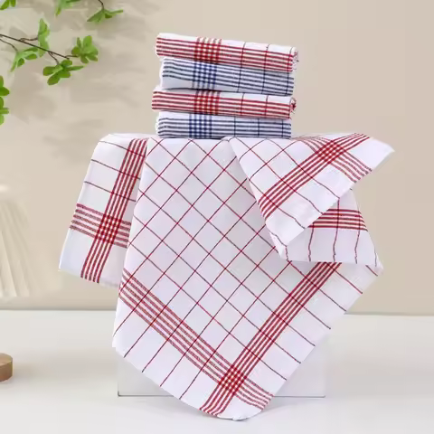 1-10pcs Kitchen Tea Towels Plaid Rags Grid Towel Cotton Stripes Checkered Kitchen Towels Dining Room