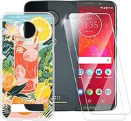 Summer time Pattern Case Compatible with Motorola Moto Z3 Play + [2 Pack] Screen Protector Tempered 