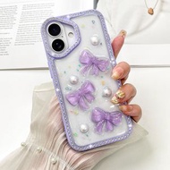 SOKAD - iPhone 17 Case 閃鑽蝴蝶結手機殼可爱苹果防跌落保護殼 紫色