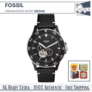 (SG LOCAL) Fossil ME3148 Crewmaster Sport Automatic Skeleton Dial Leather Strap Men Watch