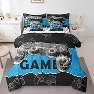 Kids Gamer Reversible 7 Pieces Comforter Set King Size,Modern Video Game Console Print Bed Sheet Set