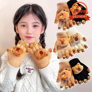 [3-5 Days Arrive]Kids Winter Outdoor Gloves | Cute Capybara 3D Design Five Finger Thicken Gloves| Wo