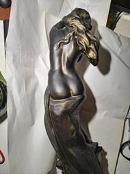 古董 POLY波麗樹酯 玻璃纖維 美女 裸女 座鐘 仿銅 鋁製KINLIS時鐘