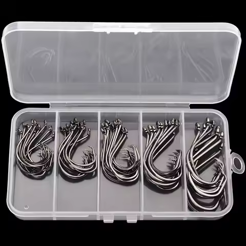 50pcs/Box Barbed Catfish Fishing Hooks High Carbon Steel Catfish Hook 6/0 -10 Fishhook Sharp Circle 