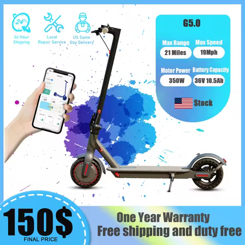 G5.0 Electric Scooter 36V 10.5AH High Capacity Battery 21Miles Long Range 19Mph 350 Motor 8.5Inch Ty