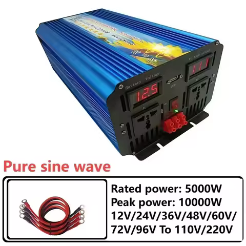 5000W 12V 24V 36V 48V 60V 72V 96V To 110V 220V High-power Photovoltaic Pure Sine Wave Inverter LED D