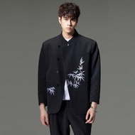 立領刺繡西服 男士新中式休閑西裝外套