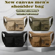 1 Pc Shoulder Bag Crossbody Bag Men'S Leisure Bag New Canvas Men'S Shoulder Bag Large Capacity Multi