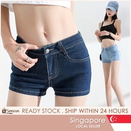【SG】Korean Women's sexy low waist denim shorts Summer Light blue stretch skinny straight shorts