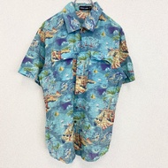 古著短袖印花襯衫，復古設計，Aloha，海灘，夏威夷，海洋，Sun Surf，藍色，M碼