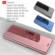 Mobile Case For Xiaomi Redmi 13C 4G 5G Note 13 Pro Plus Poco X6 5G C65 Mirror Flip Stand Pouch Casin