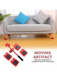 紅色便攜式萬能家具移動工具套件,包括家具升降機、滑輪、家電滾輪、150公斤承重能力和可攜式升降機,用於移動重型家具、冰箱、櫥櫃等