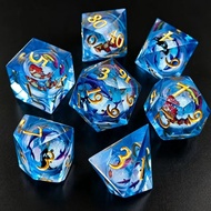 Resin Quicksand Koi Fish DND Dice Set with Box, 7Pcs Sharp Edge Resin Role Playing D&D Dice, Ocean D