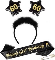 60th Birthday Women Men - 60th Birthday Headpiece with Birthday Belt, Pin - Hair Accessories Glitter