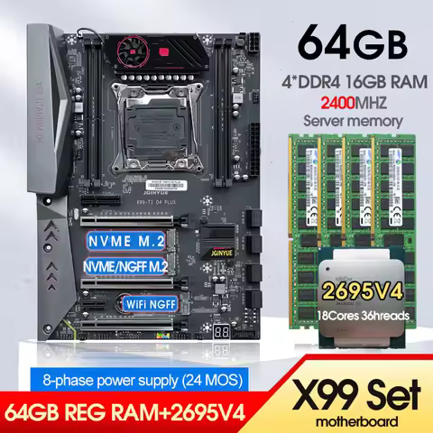 X99 Motherboard Kit set Combo Xeon E5 2695 V4 CPU LGA 2011-3 4*16GB=64GB DDR4 2400MHZ RAM Memory Sup