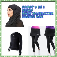 PAKET HIJAB+BAJU VASELAYER+LEGING ROK WANITA GYM/ZUMBA/SENAM/VOLLY