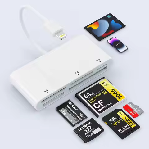 SD Card Reader for iPhone, 5-in-1 Multi Memory XD, CF, SD, TF, MS Adapter for iPhone 14/14 Pro/14 Pr